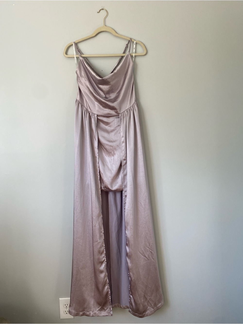 Club L London Taupe Satin Romper Maxi Overlay Dress NWT UK 14 US 10 Bridesmaid